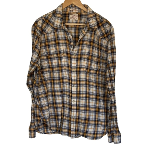 Lucky Brand Men's Classic‎ Fit Plaid Shirt Yellow Blue Snap Front Size XXL LS - Picture 1 of 10